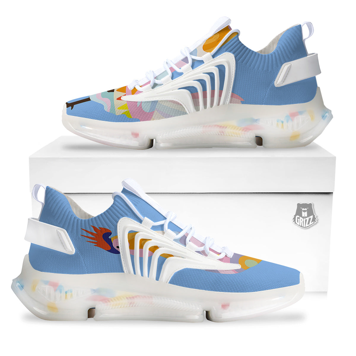 Rooster Colorful Print White Gym Shoes-grizzshop