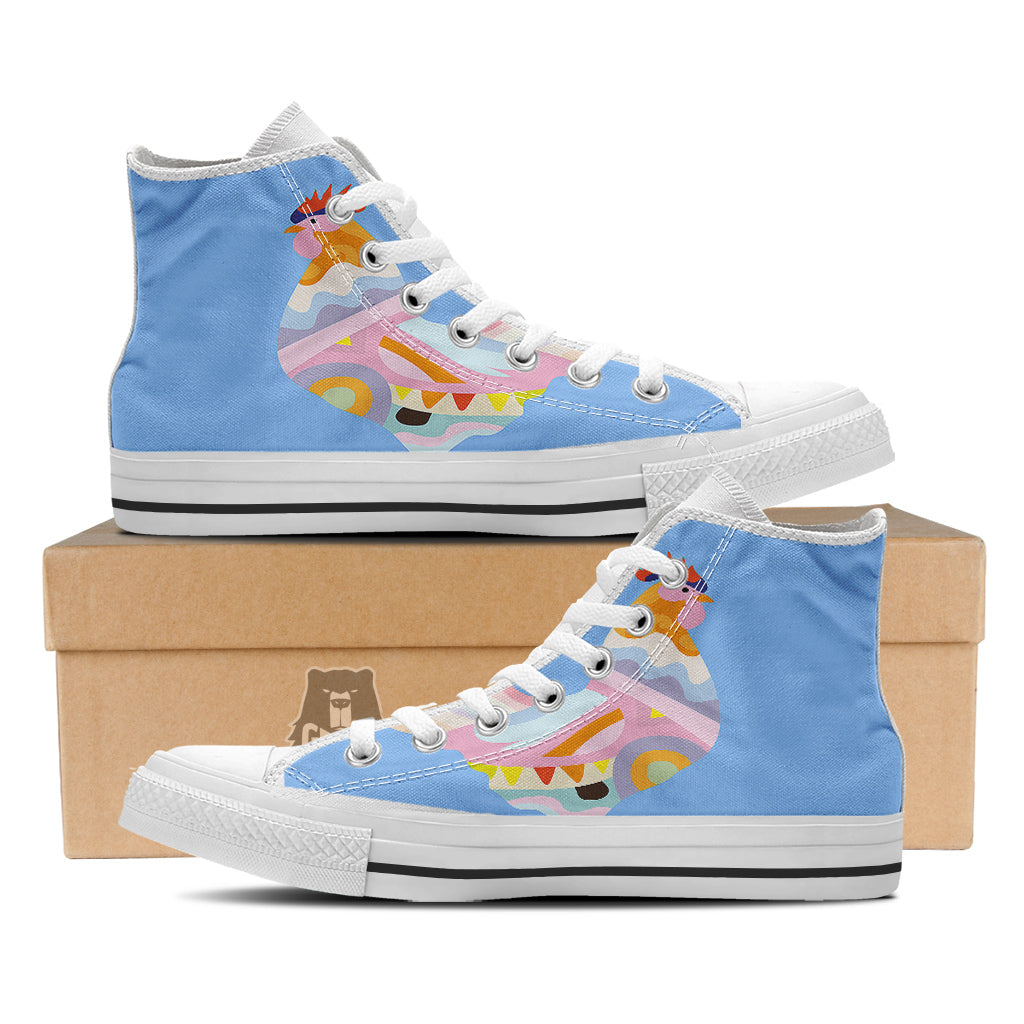 Rooster Colorful Print White High Top Shoes-grizzshop