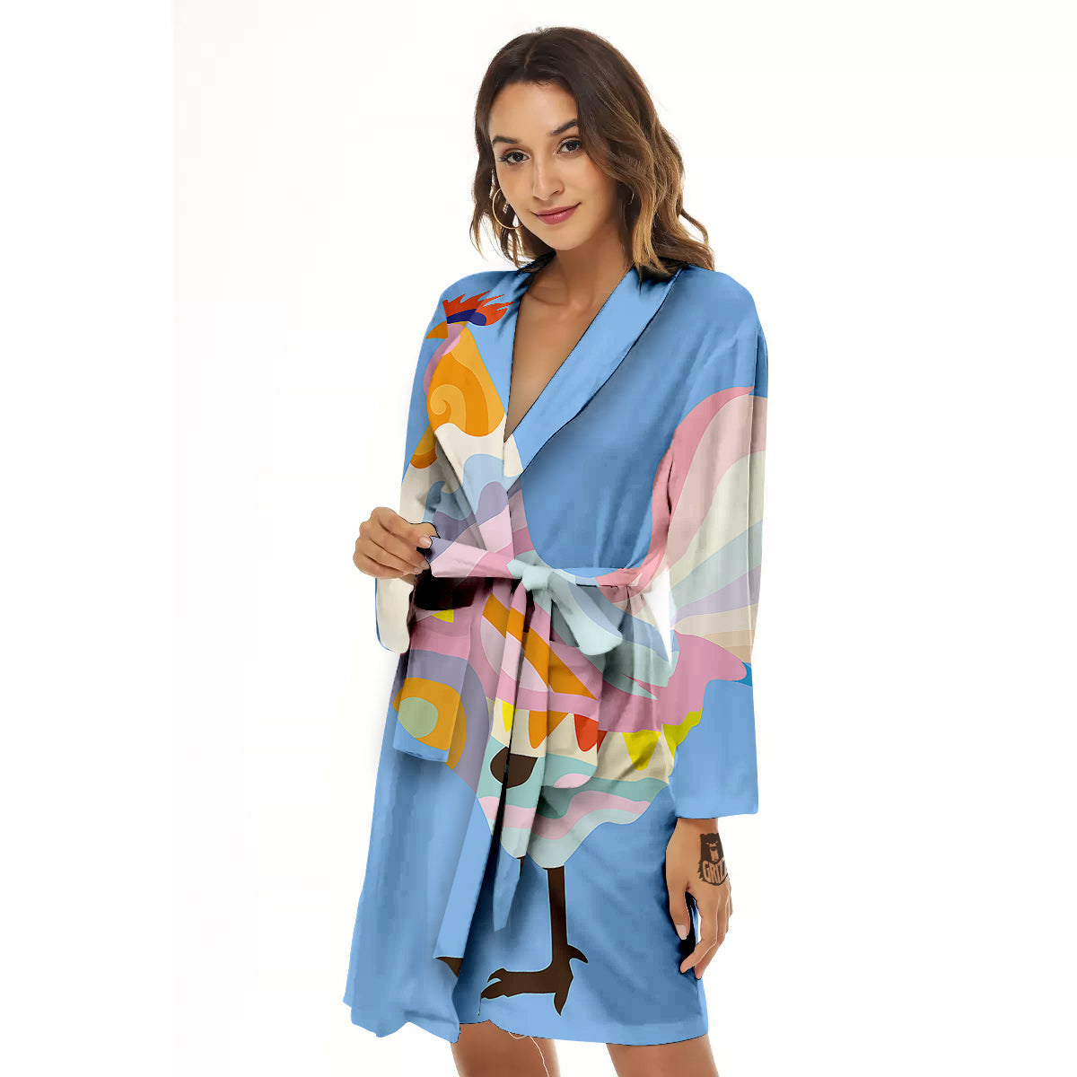Rooster Colorful Print Women's Robe-grizzshop