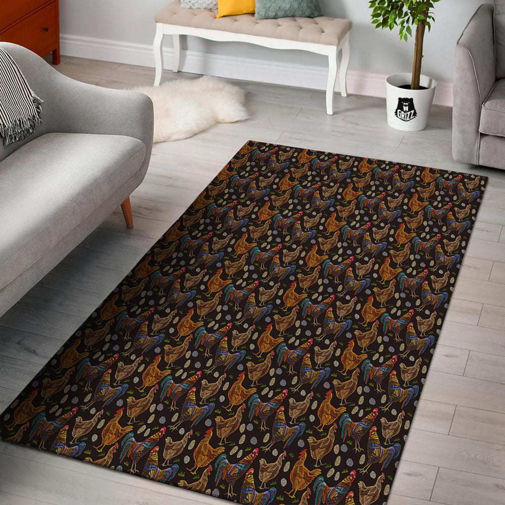 Rooster Embroidery Print Pattern Floor Mat-grizzshop