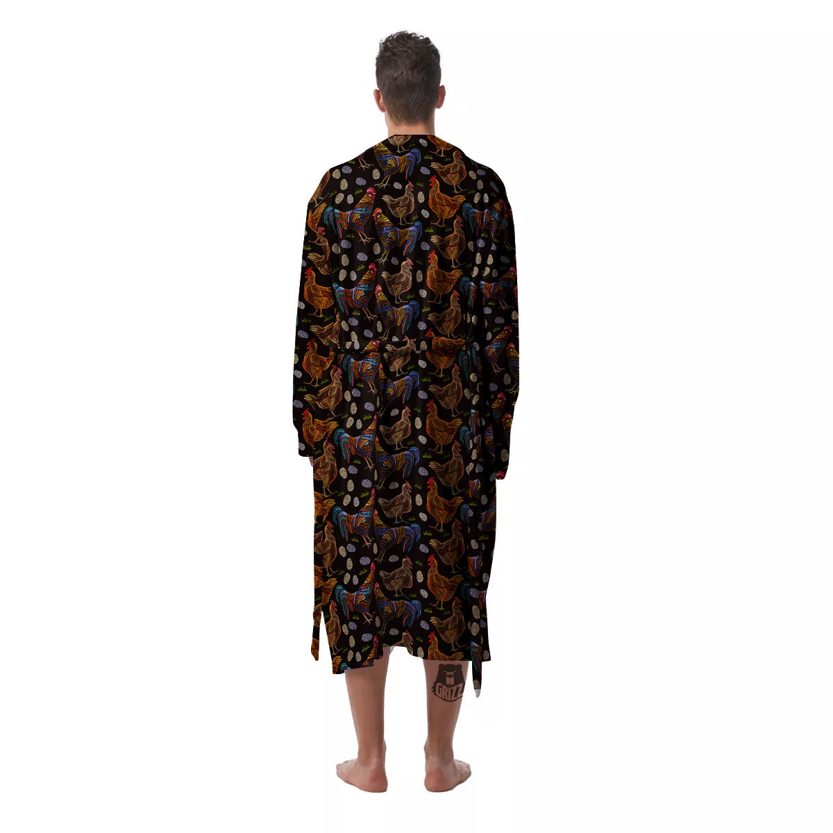 Rooster Embroidery Print Pattern Men's Robe-grizzshop