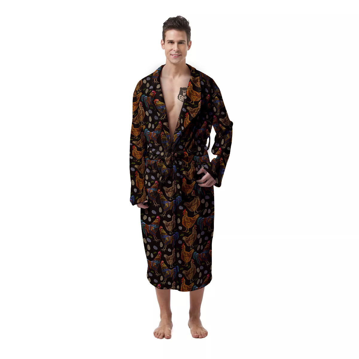 Rooster Embroidery Print Pattern Men's Robe-grizzshop