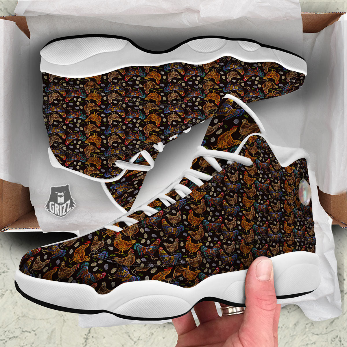 Rooster Embroidery Print Pattern White Basketball Shoes-grizzshop