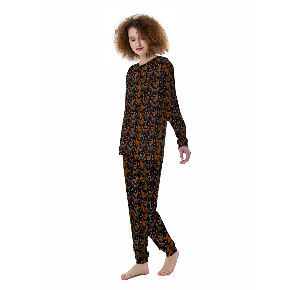 Rooster Embroidery Print Pattern Women's Pajamas-grizzshop