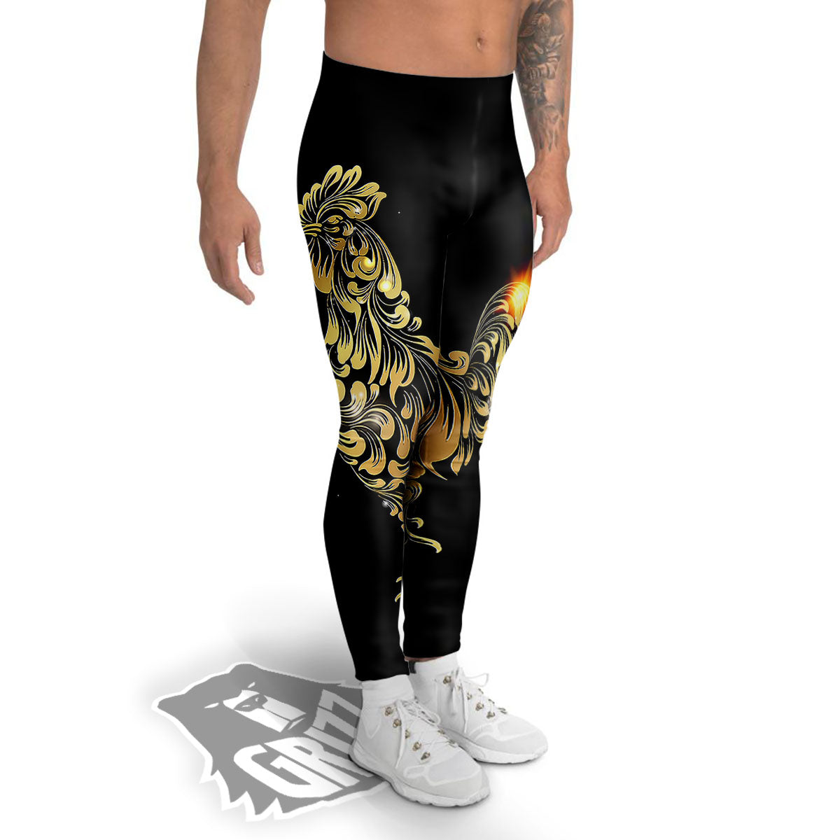 Rooster Golden Print Men's Leggings-grizzshop