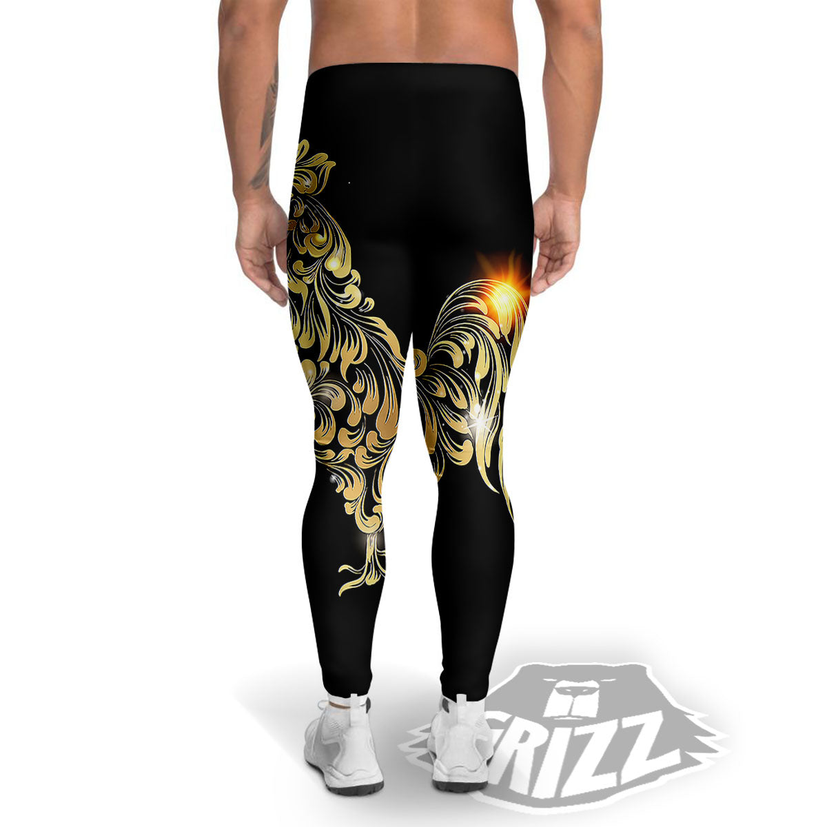 Rooster Golden Print Men's Leggings-grizzshop