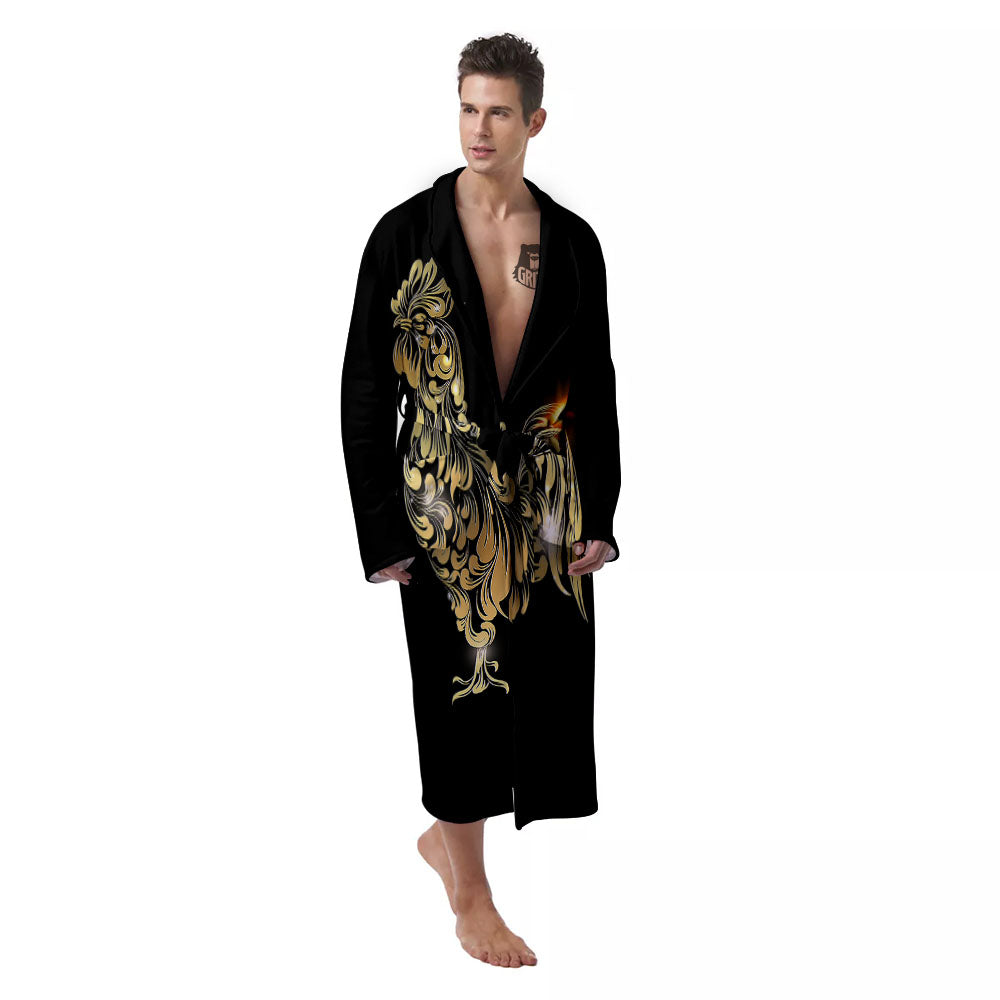 Rooster Golden Print Men's Robe-grizzshop