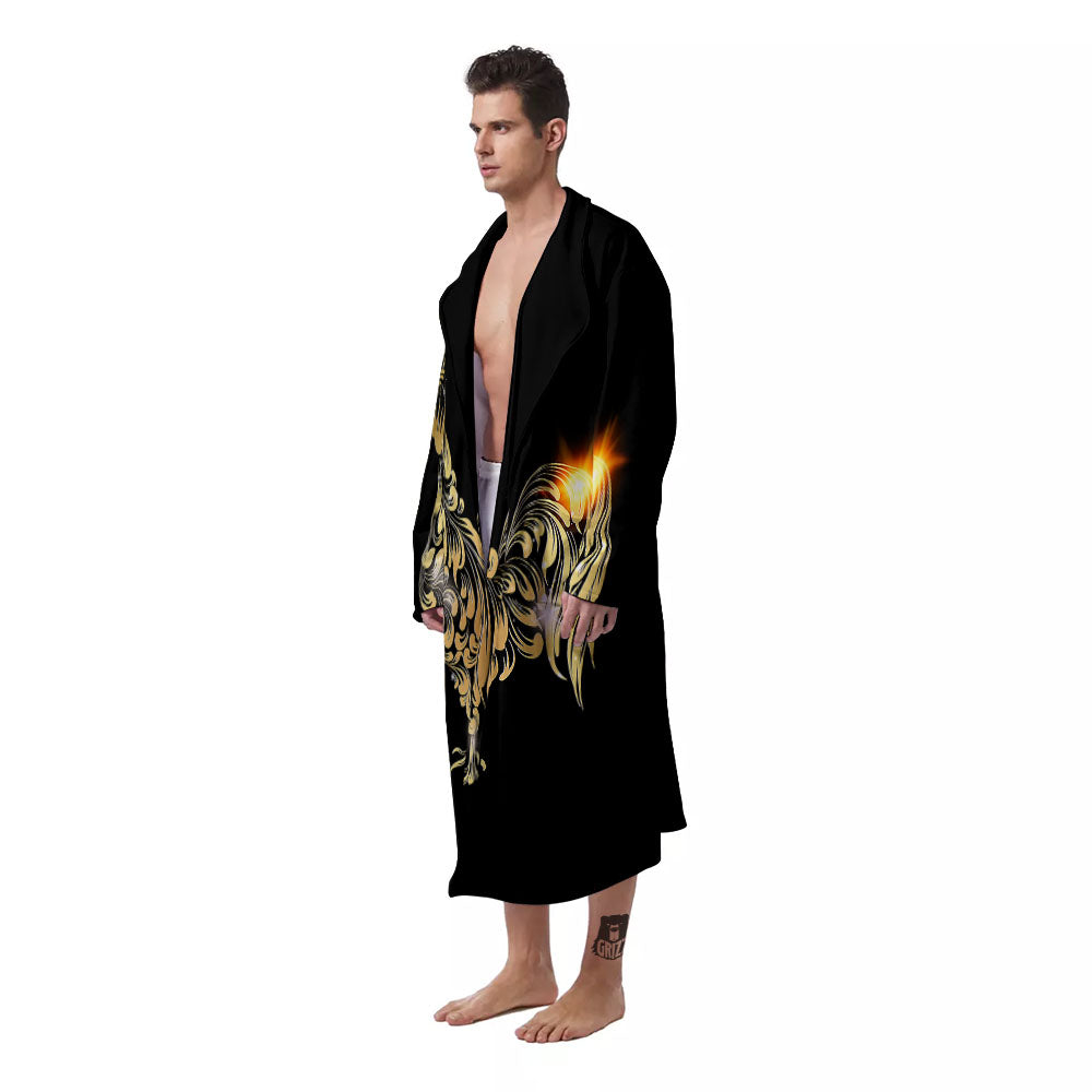 Rooster Golden Print Men's Robe-grizzshop