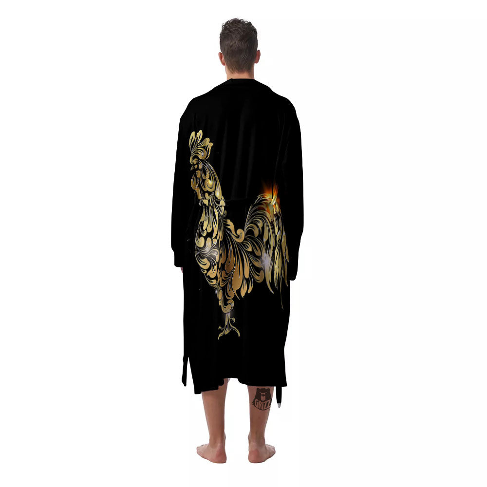 Rooster Golden Print Men's Robe-grizzshop