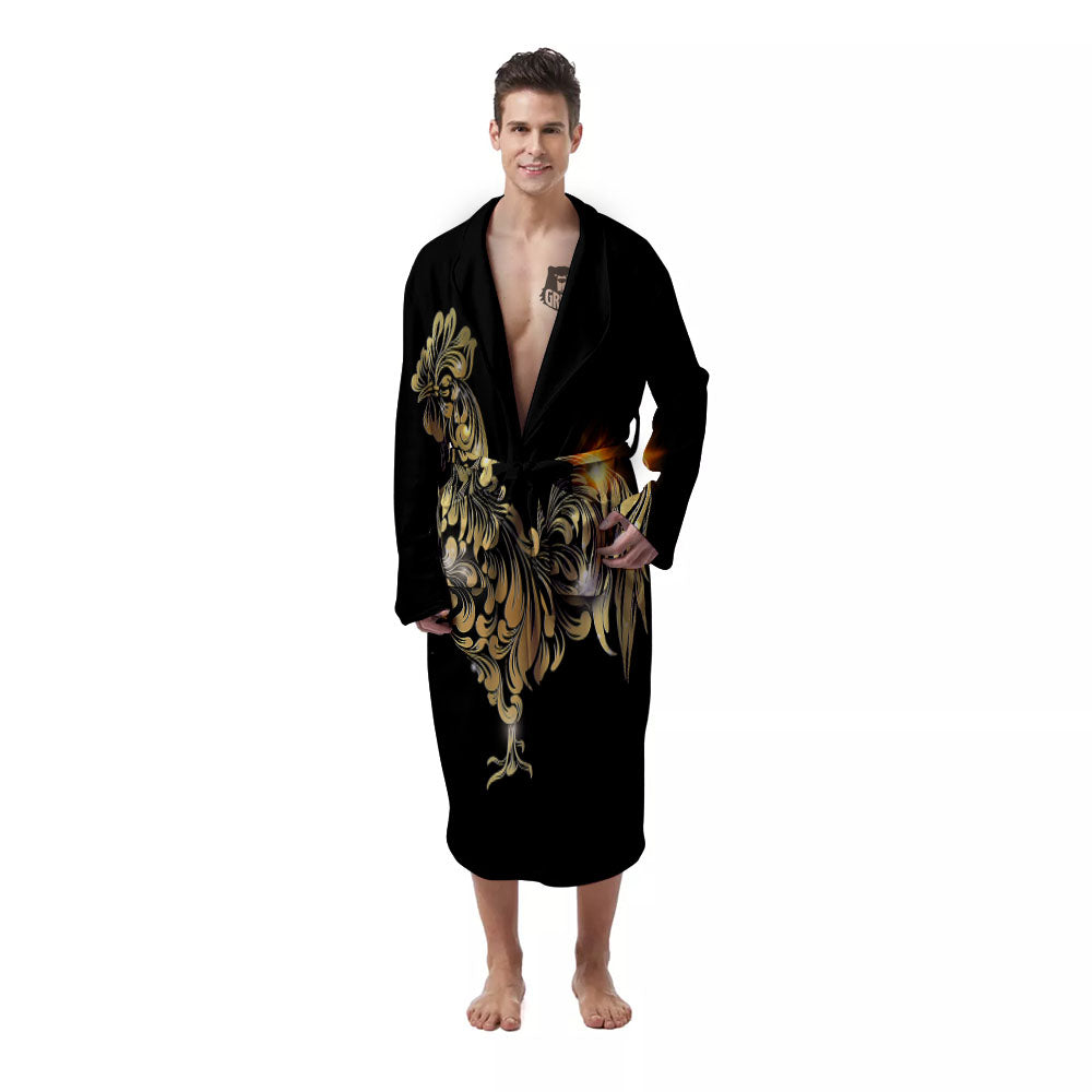 Rooster Golden Print Men's Robe-grizzshop