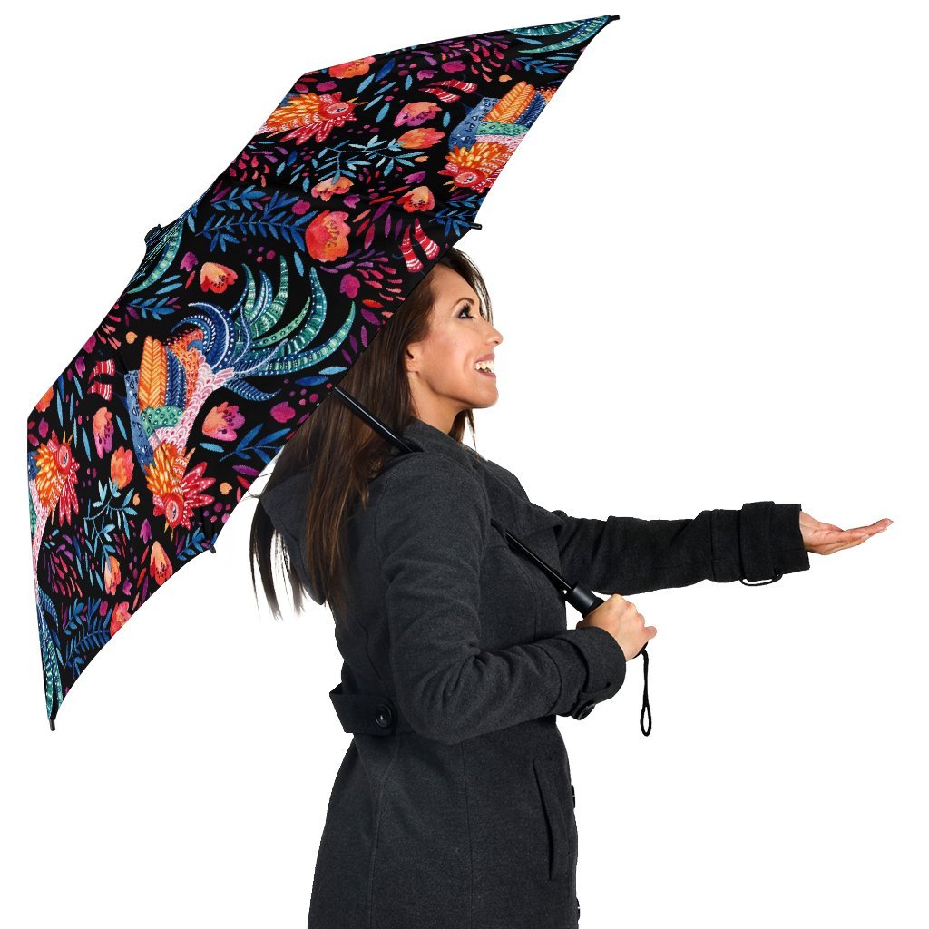 Rooster Hand Drawn Pattern Print Automatic Foldable Umbrella-grizzshop