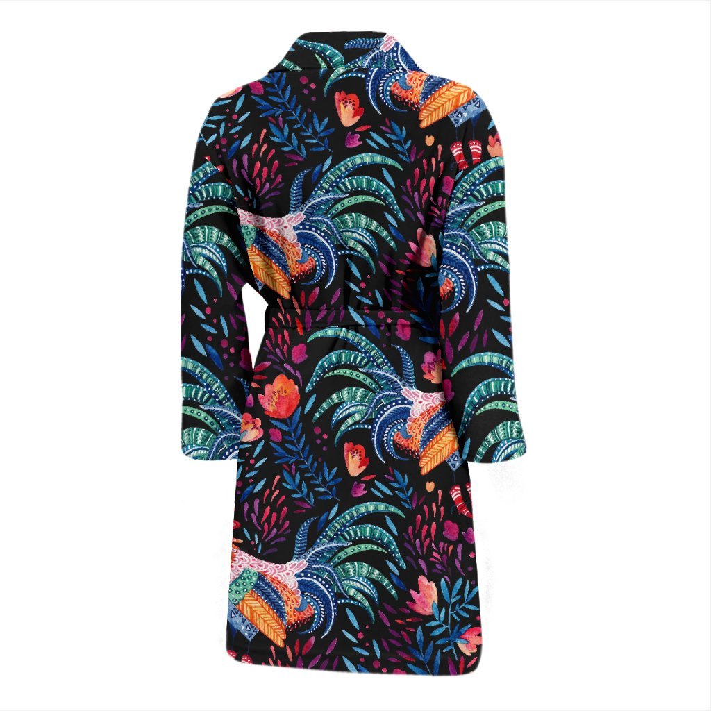Rooster Hand Drawn Pattern Print Men Long Robe-grizzshop