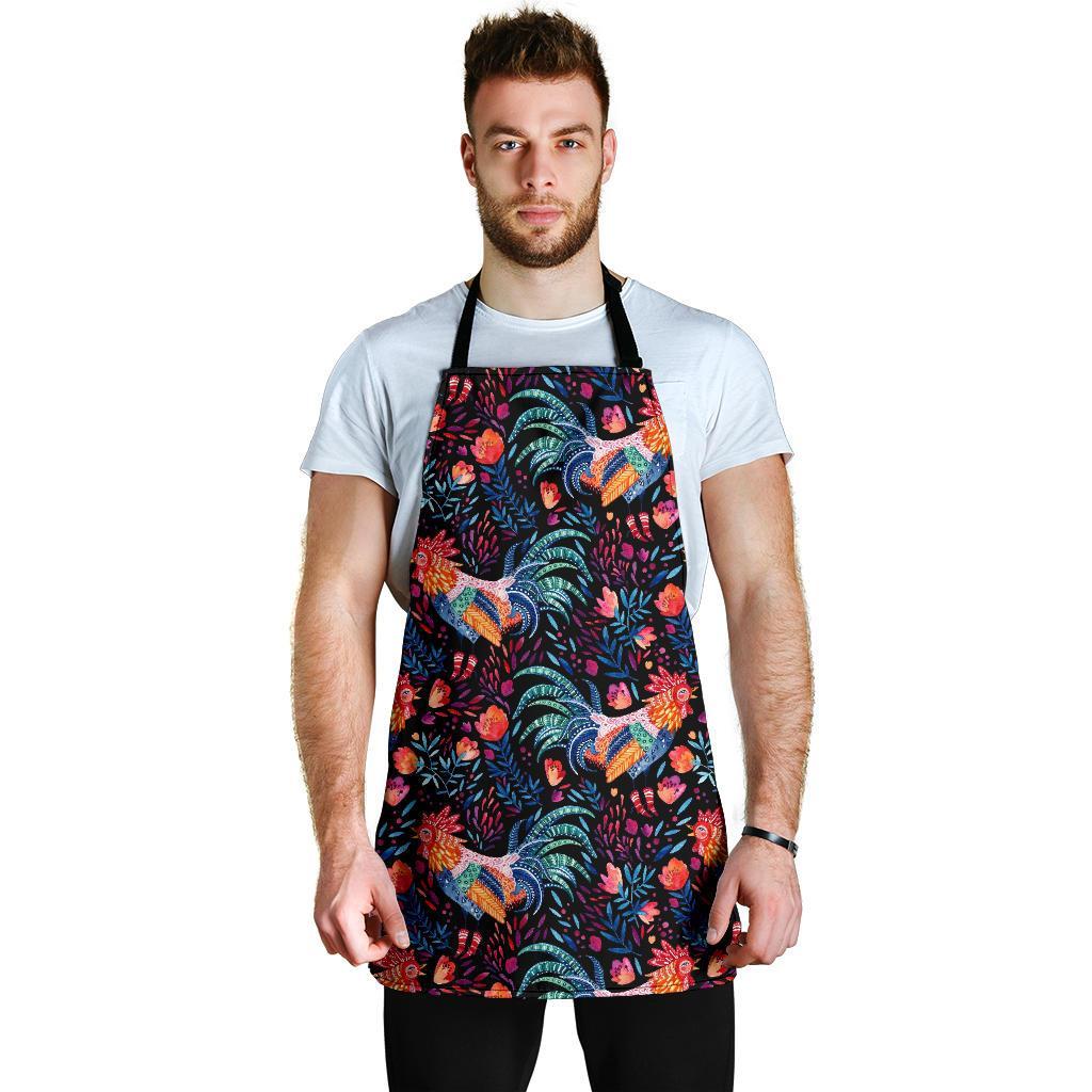 Rooster Hand Drawn Pattern Print Men's Apron-grizzshop