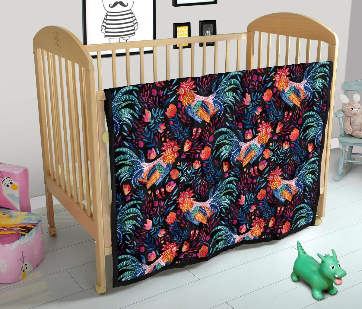 Rooster Hand Drawn Pattern Print Quilt-grizzshop