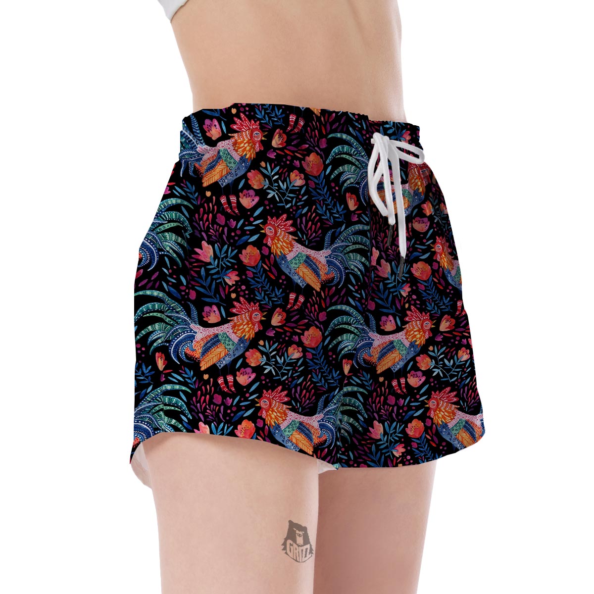 Rooster Hand Drawn Pattern Print Women's Shorts-grizzshop