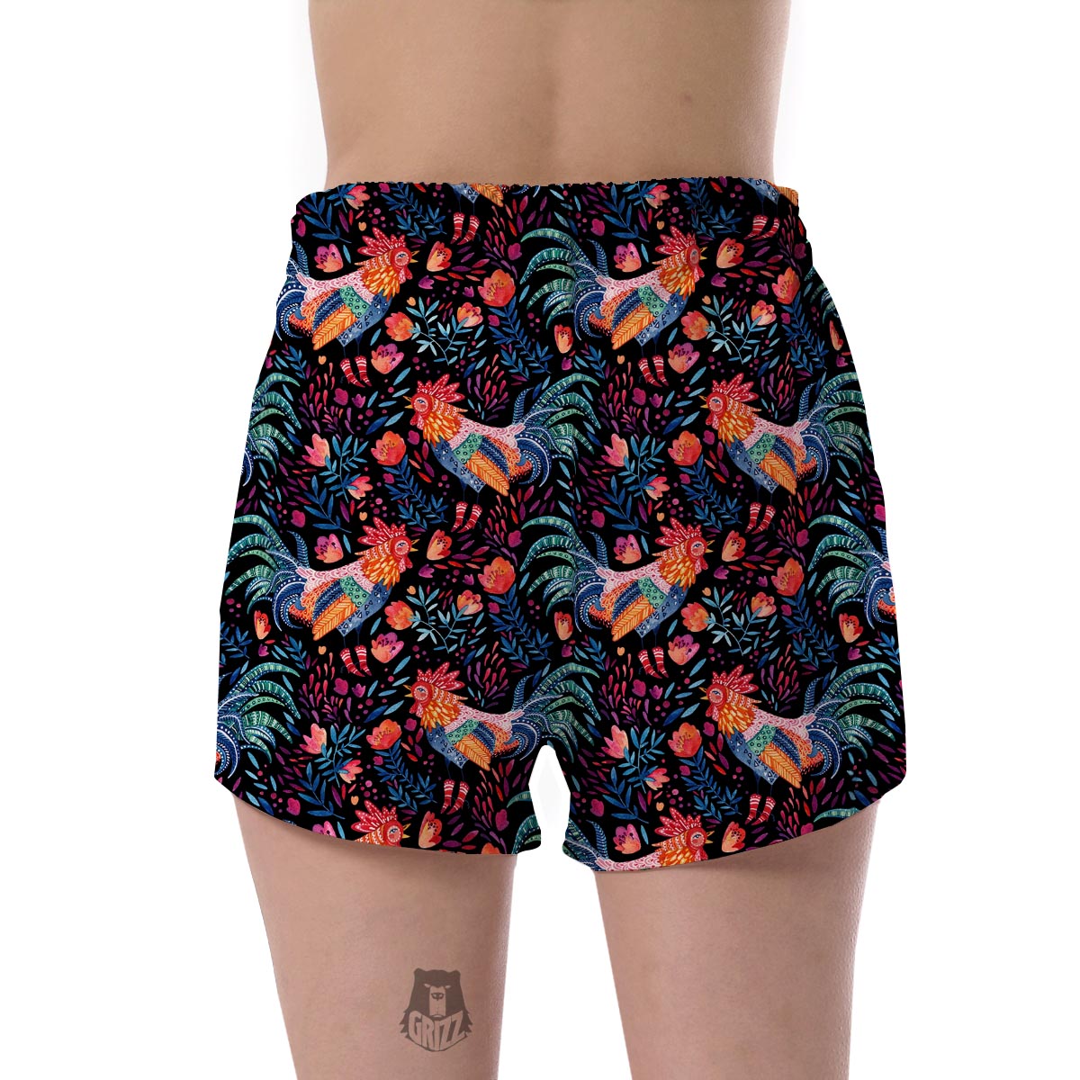 Rooster Hand Drawn Pattern Print Women's Shorts-grizzshop