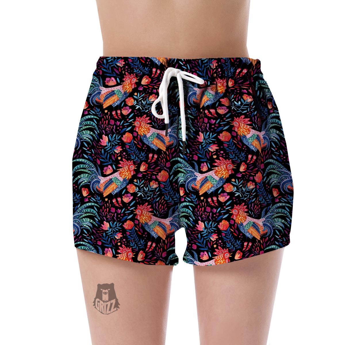 Rooster Hand Drawn Pattern Print Women's Shorts-grizzshop