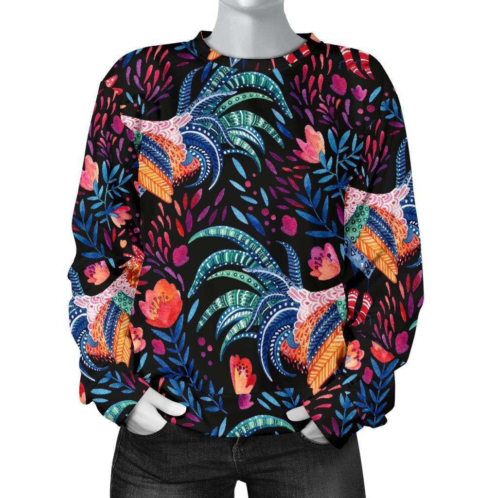 Rooster Hand Drawn Pattern Print Women's Sweatshirt-grizzshop