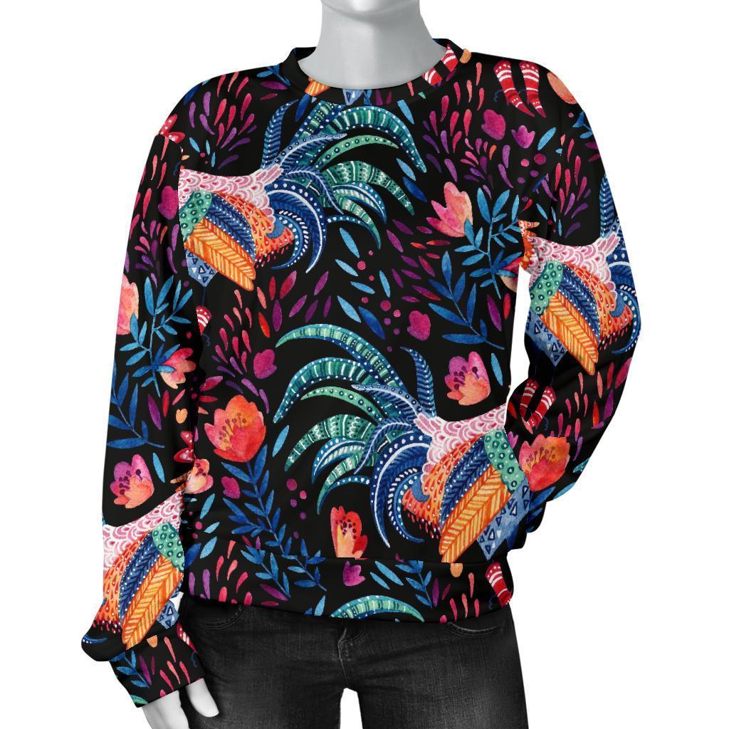 Rooster Hand Drawn Pattern Print Women's Sweatshirt-grizzshop