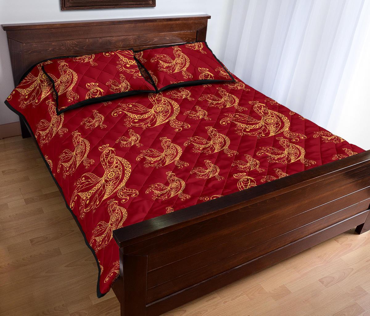 Rooster Pattern Print Bed Set Quilt-grizzshop