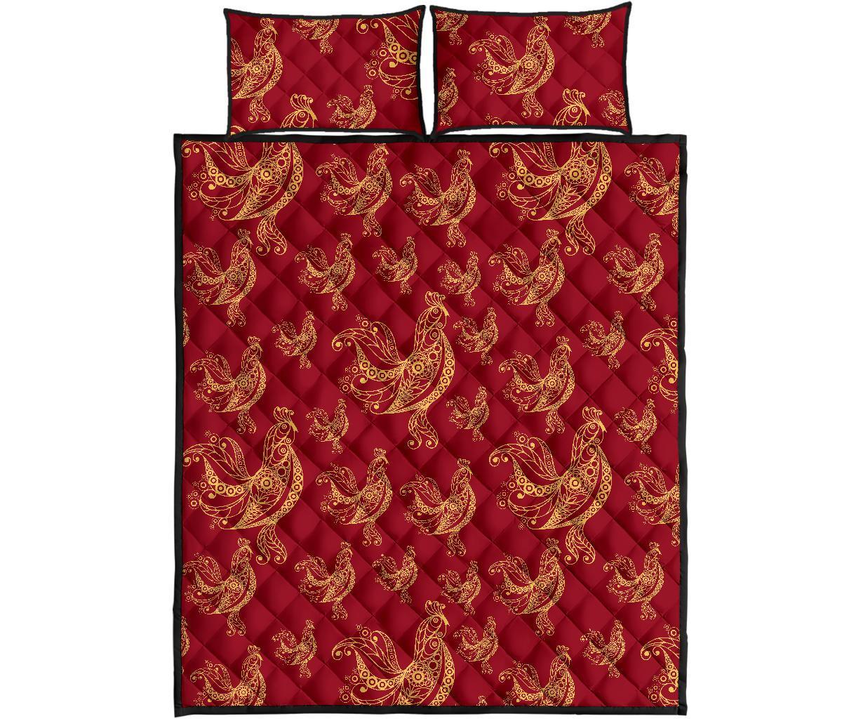 Rooster Pattern Print Bed Set Quilt-grizzshop
