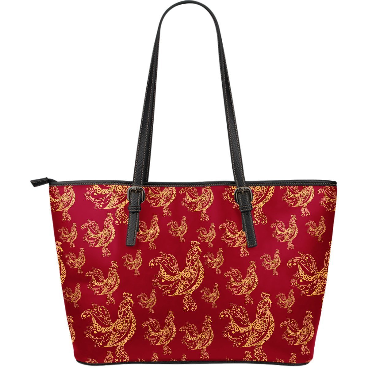Rooster Pattern Print Leather Tote Bag-grizzshop