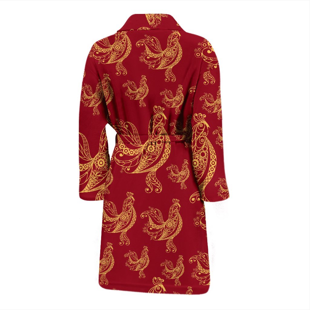 Rooster Pattern Print Men Long Robe-grizzshop