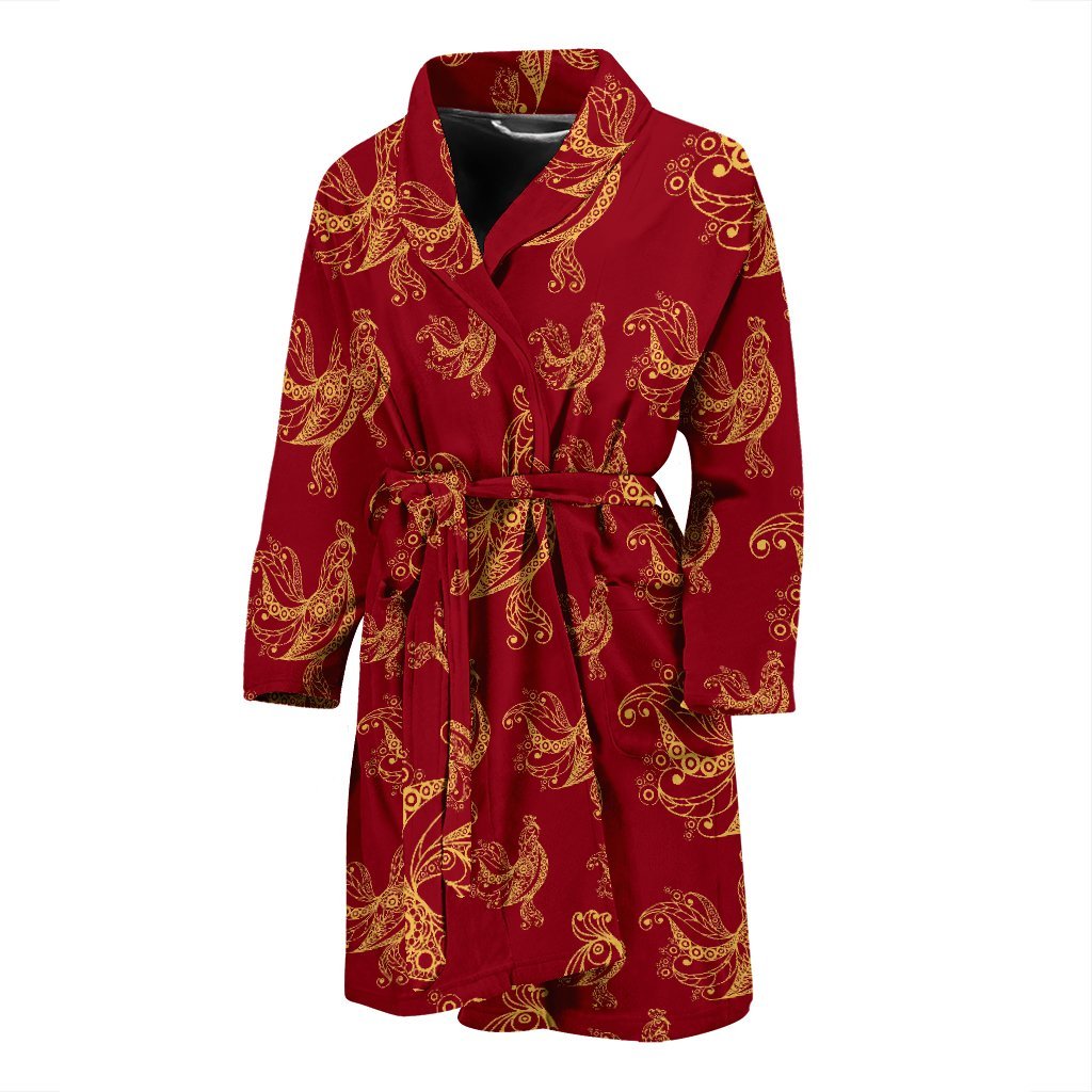 Rooster Pattern Print Men Long Robe-grizzshop