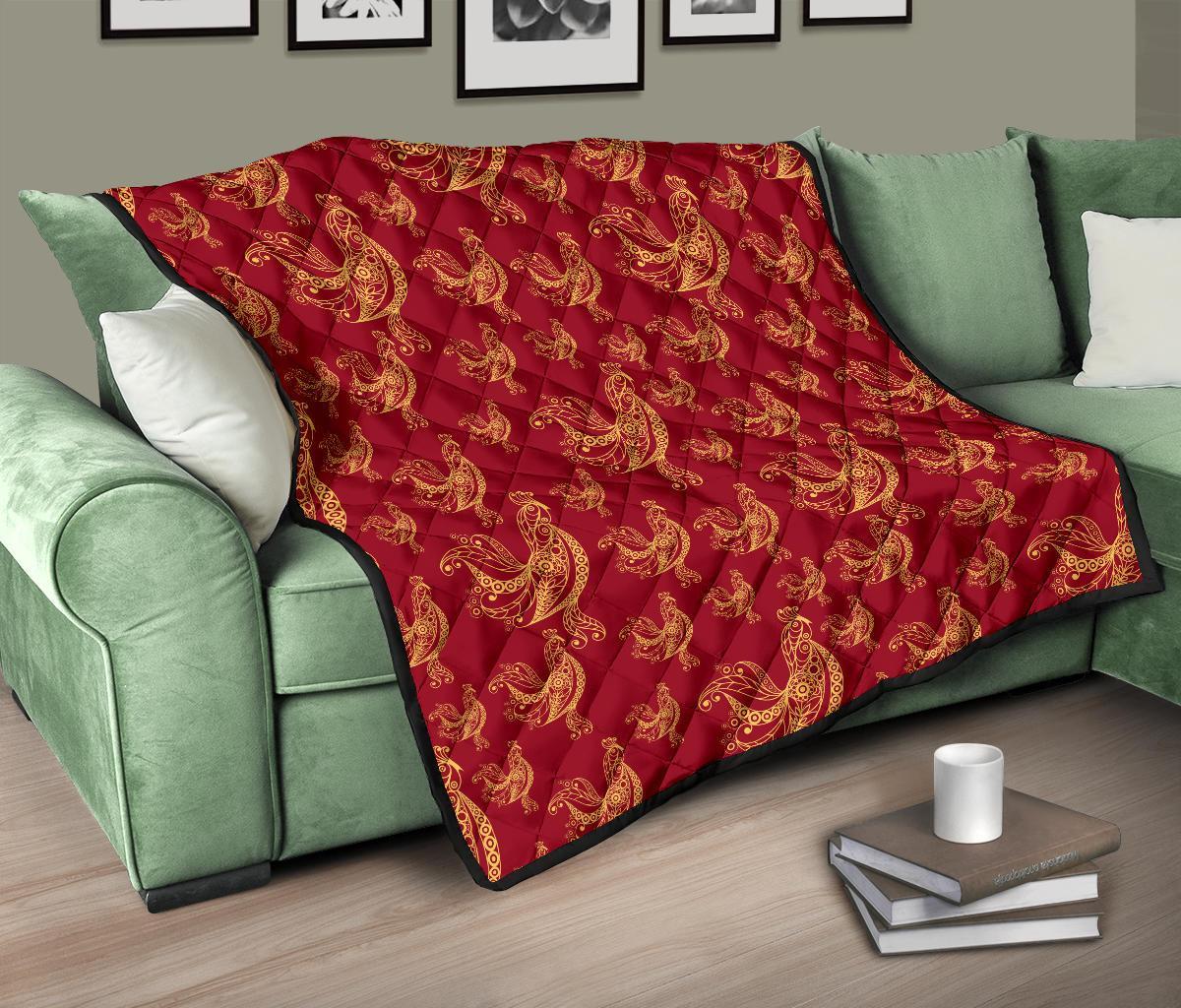 Rooster Pattern Print Quilt-grizzshop