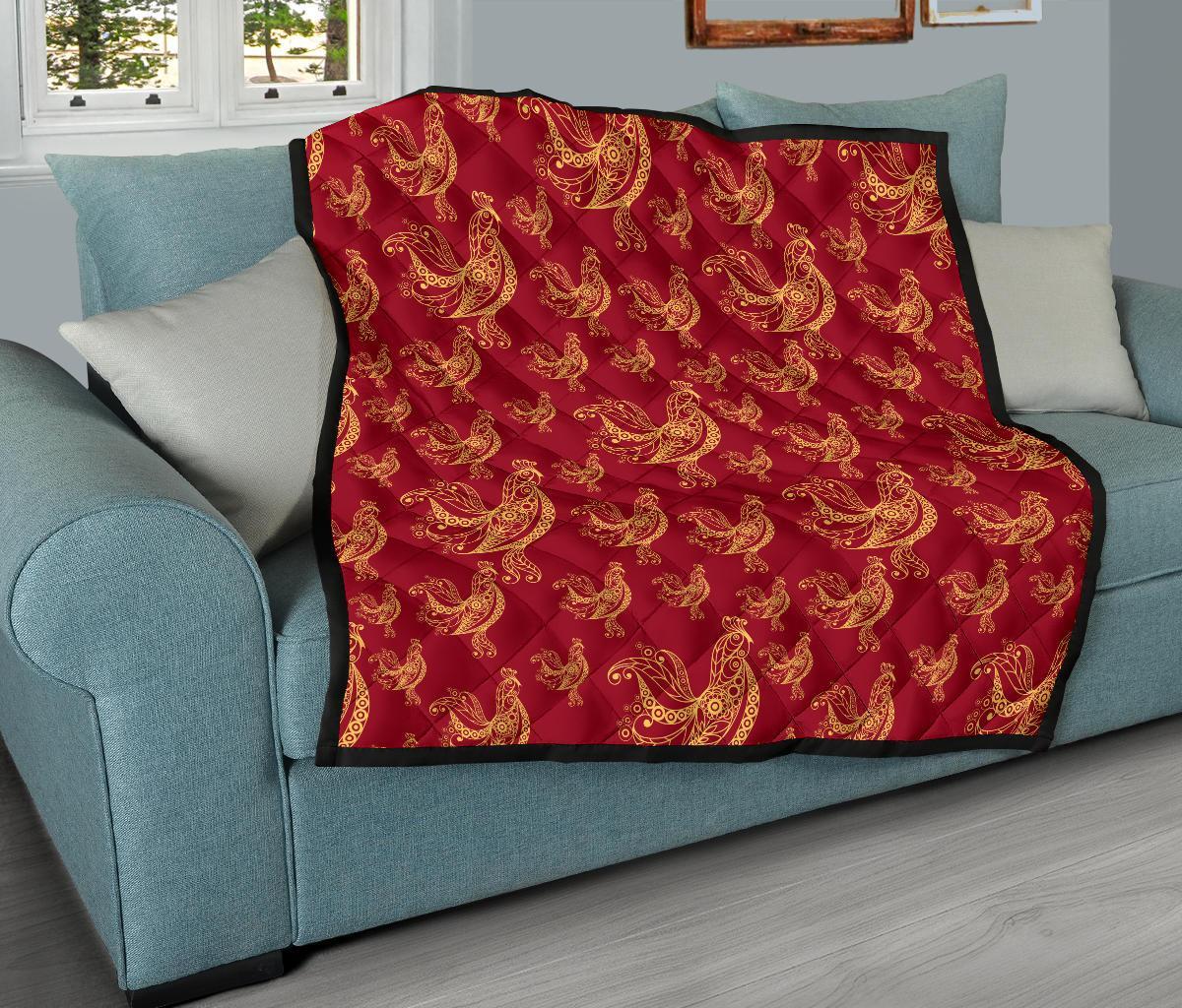 Rooster Pattern Print Quilt-grizzshop