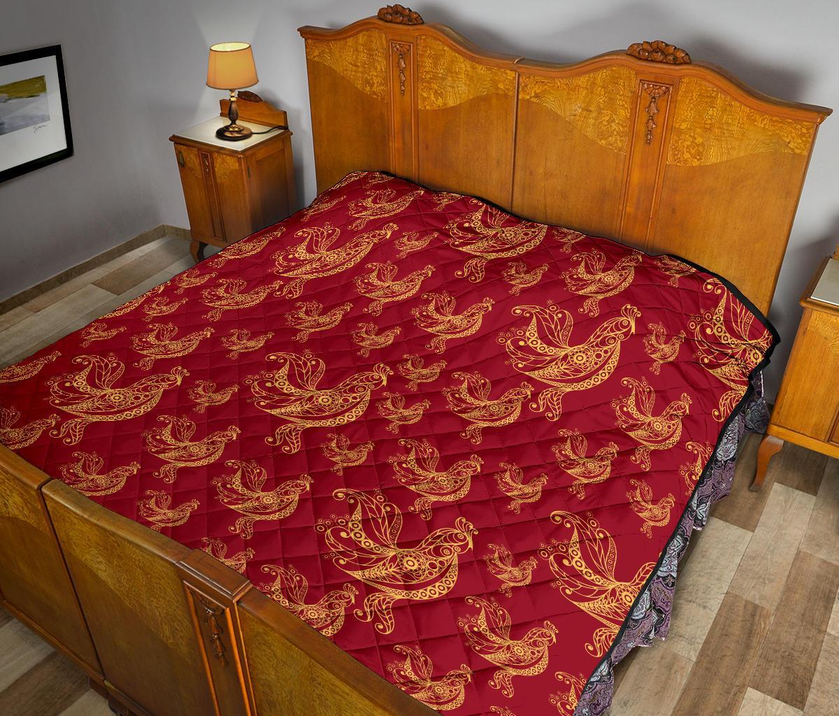 Rooster Pattern Print Quilt-grizzshop