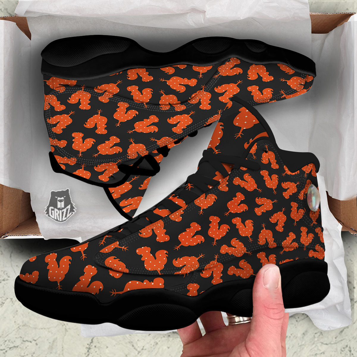 Rooster Polka Dot Print Pattern Black Basketball Shoes-grizzshop