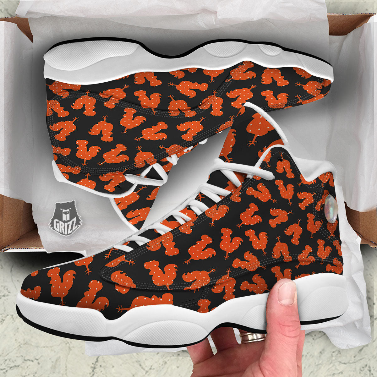 Rooster Polka Dot Print Pattern White Basketball Shoes-grizzshop