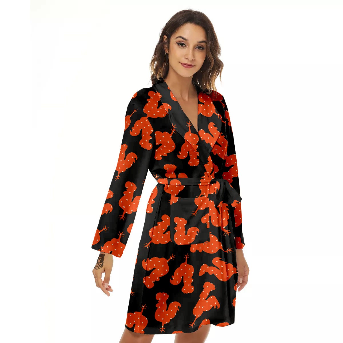 Rooster Polka Dot Print Pattern Women's Robe-grizzshop