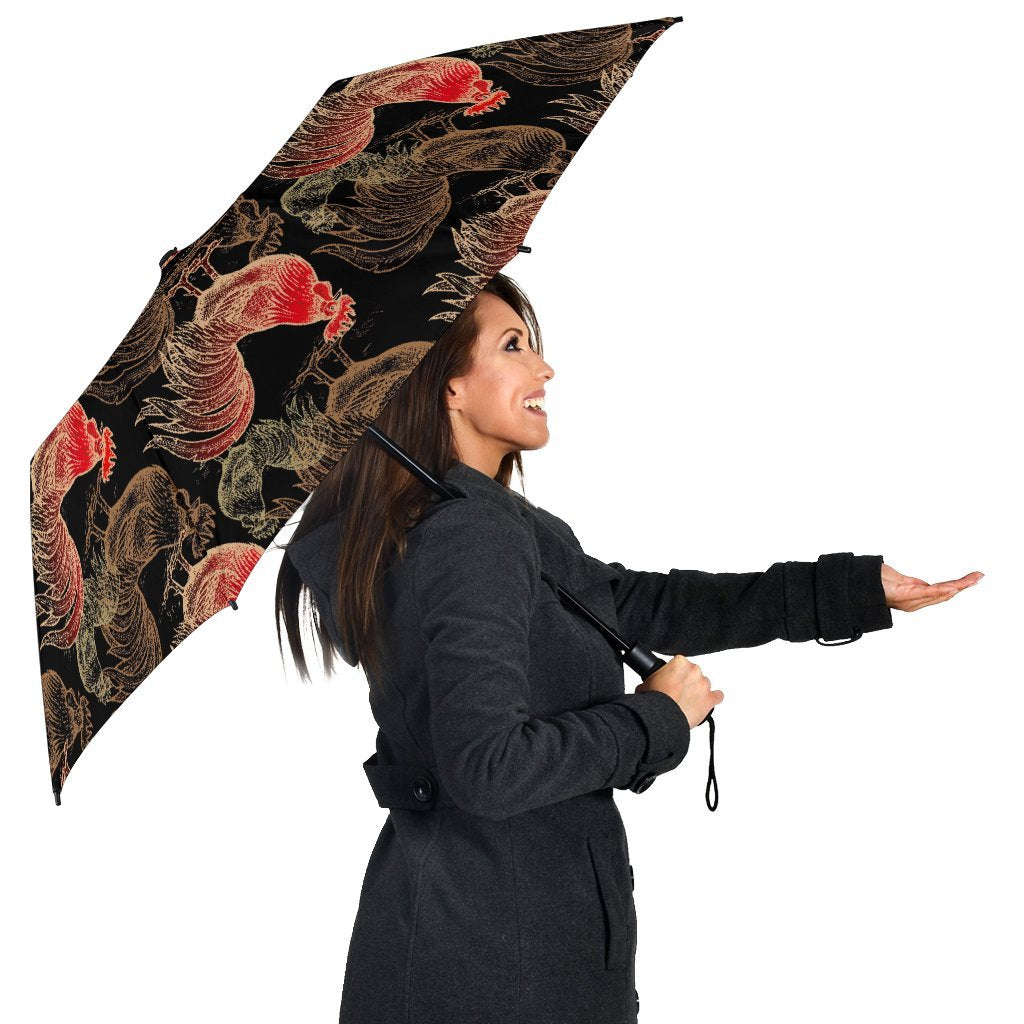 Rooster Print Pattern Automatic Foldable Umbrella-grizzshop