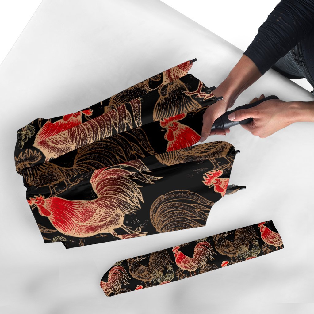 Rooster Print Pattern Automatic Foldable Umbrella-grizzshop
