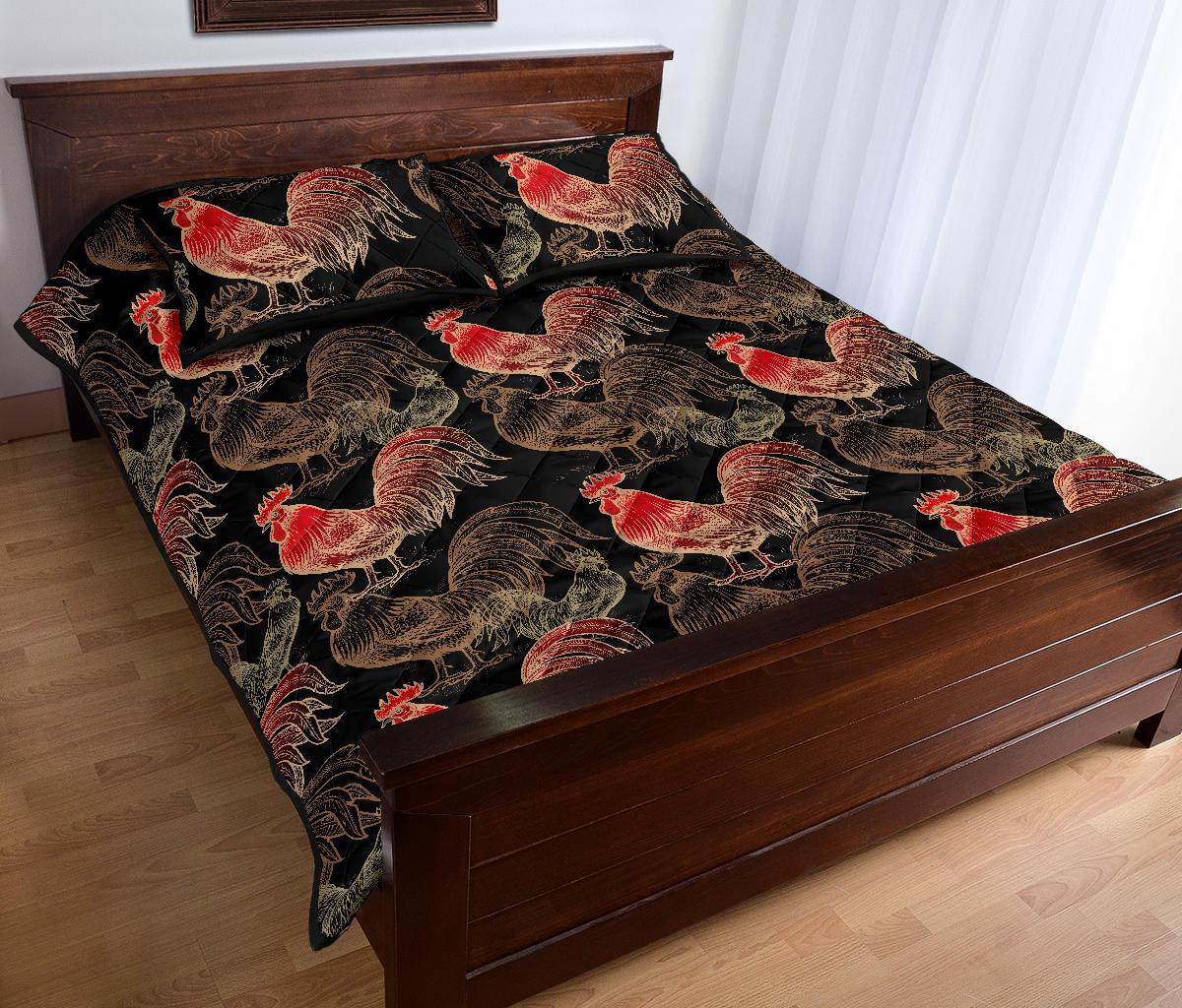 Rooster Print Pattern Bed Set Quilt-grizzshop