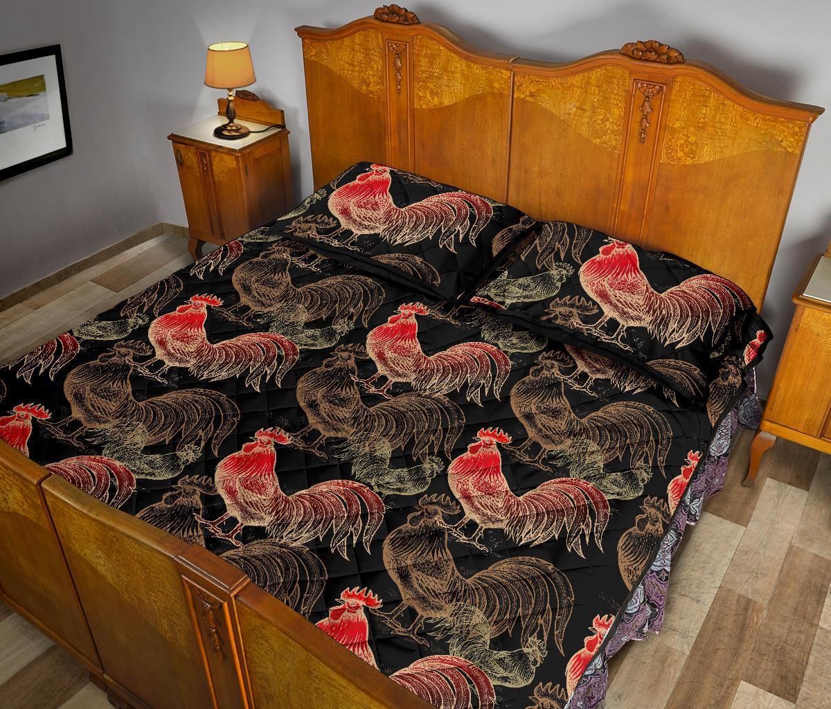 Rooster Print Pattern Bed Set Quilt-grizzshop