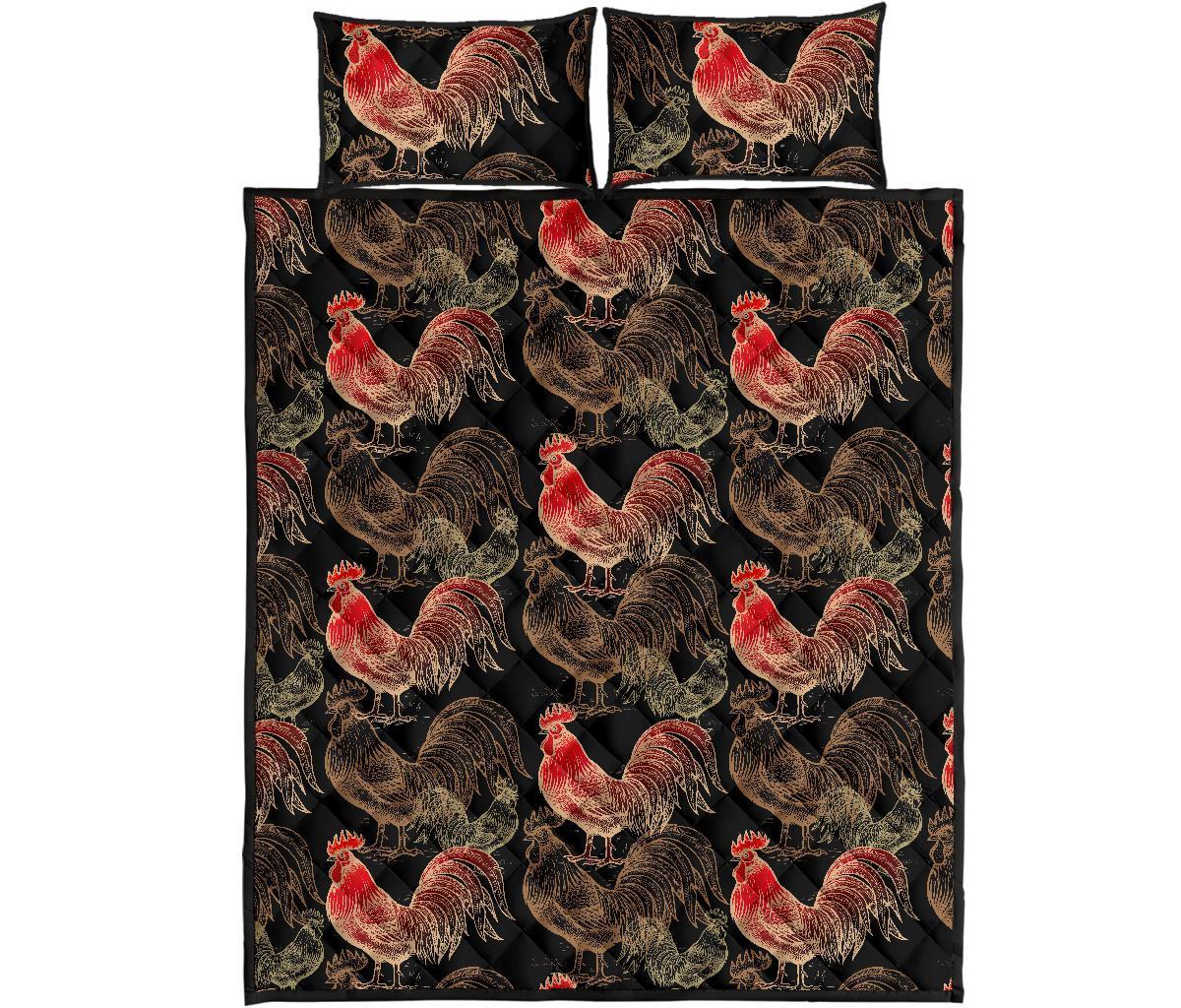 Rooster Print Pattern Bed Set Quilt-grizzshop