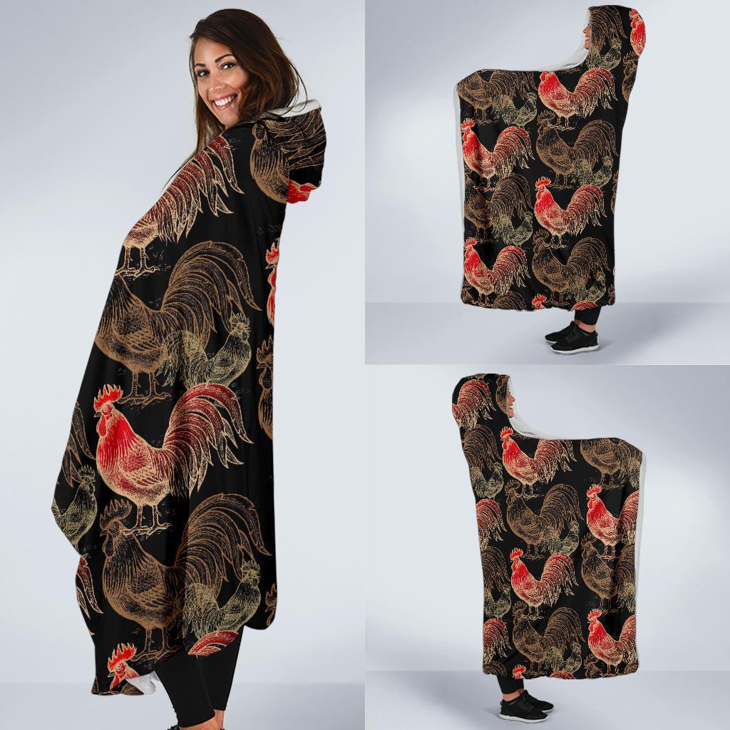 Rooster Print Pattern Hooded Blanket-grizzshop