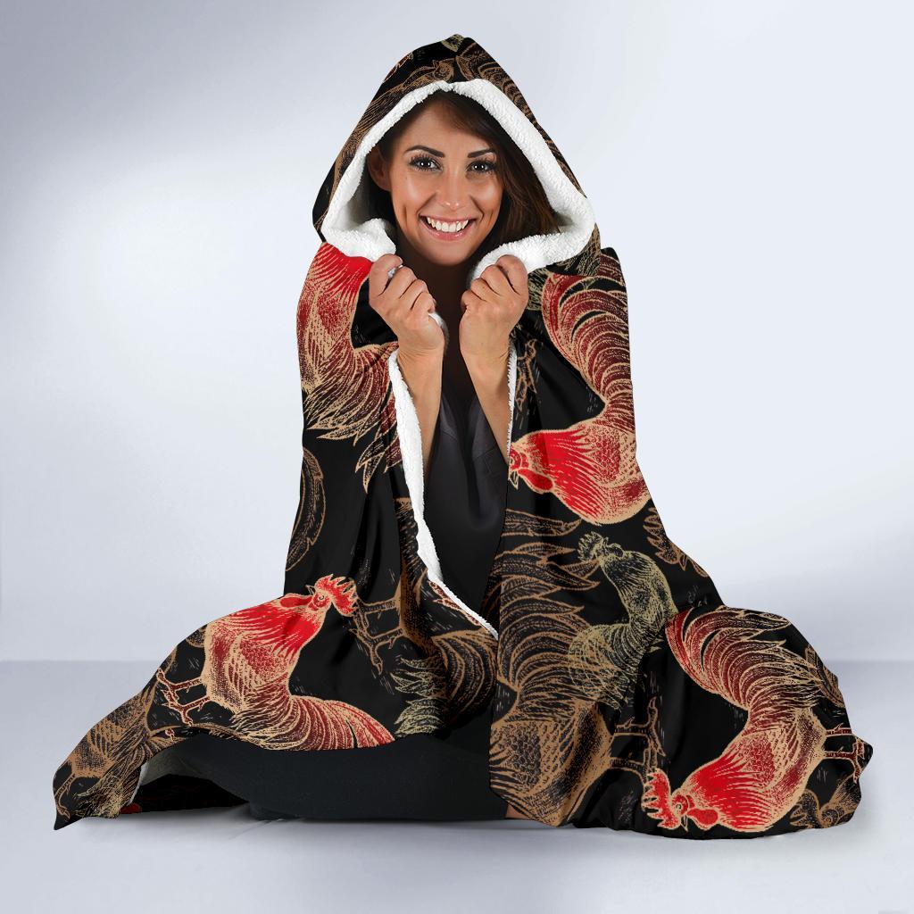 Rooster Print Pattern Hooded Blanket-grizzshop