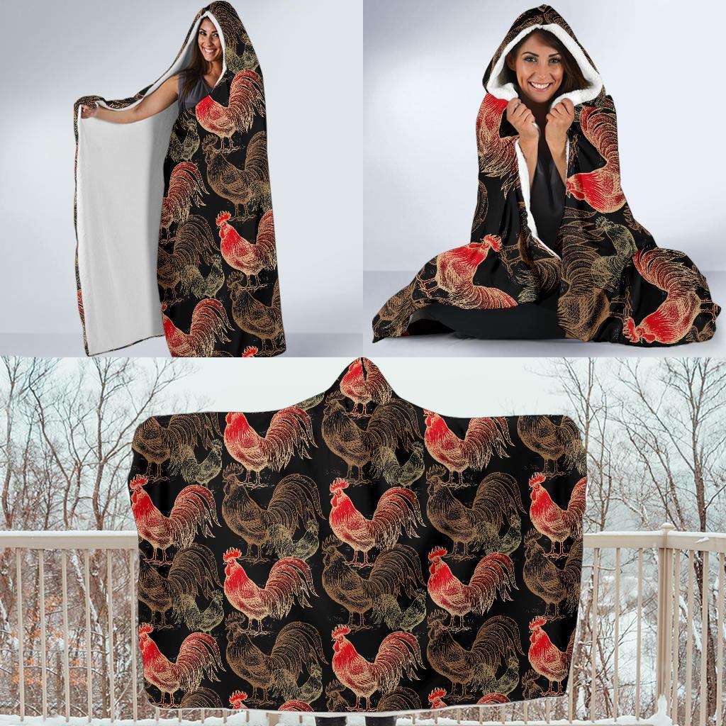 Rooster Print Pattern Hooded Blanket-grizzshop