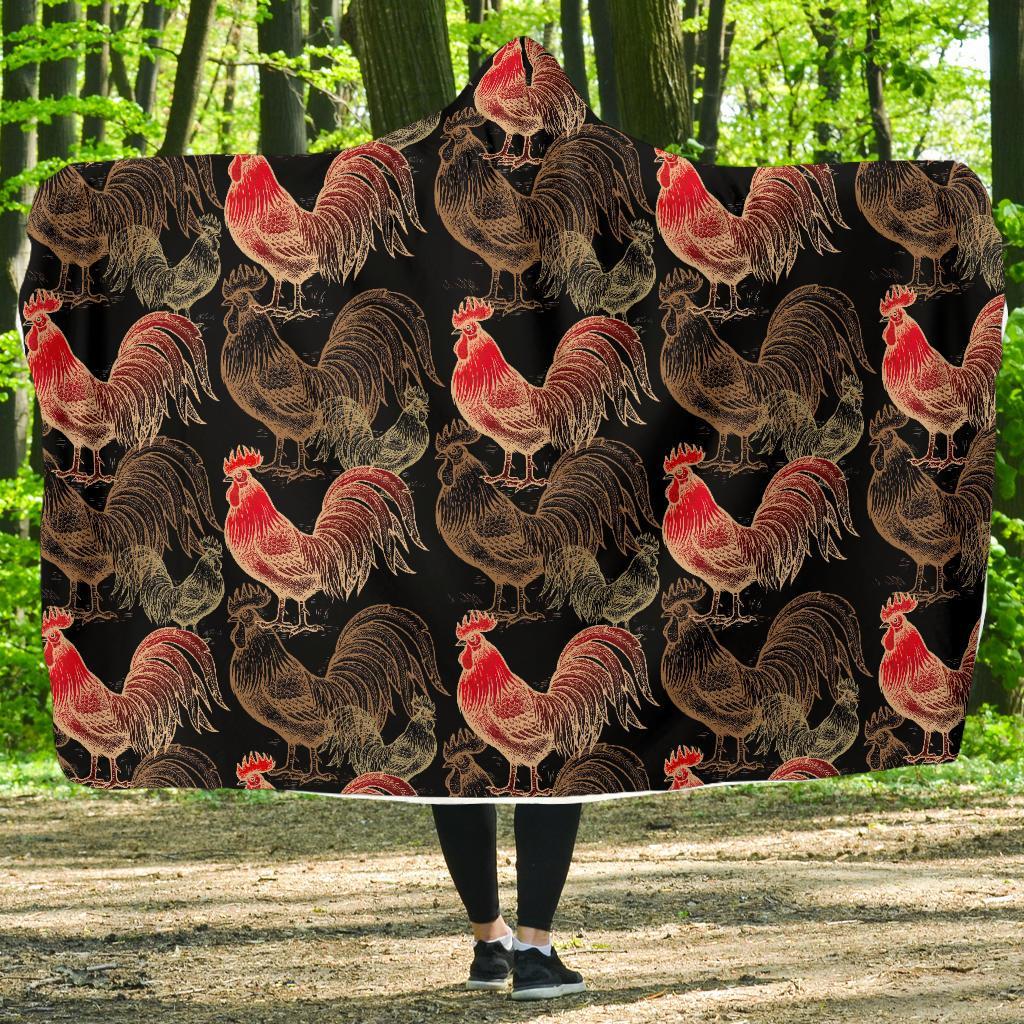 Rooster Print Pattern Hooded Blanket-grizzshop