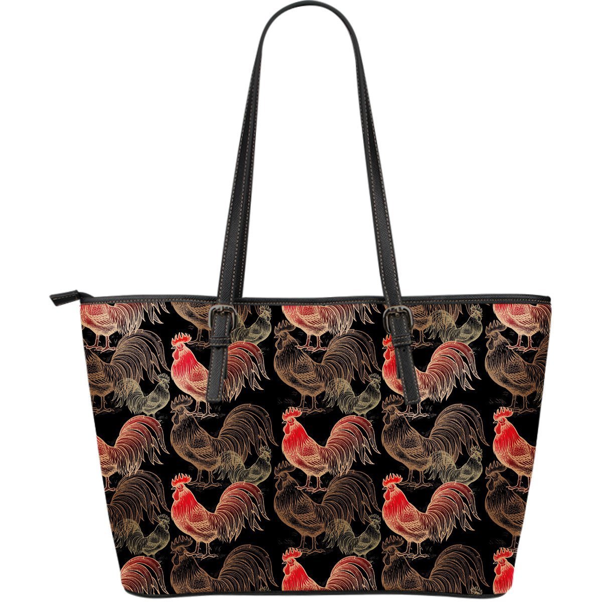 Rooster Print Pattern Leather Tote Bag-grizzshop