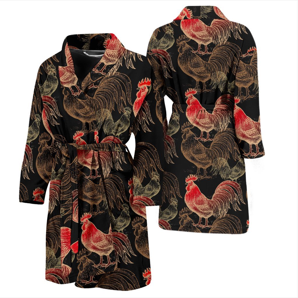Rooster Print Pattern Men Long Robe-grizzshop