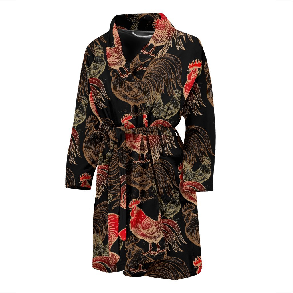 Rooster Print Pattern Men Long Robe-grizzshop