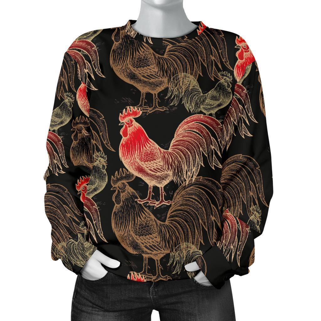Rooster Print Pattern Women's Sweatshirt-grizzshop