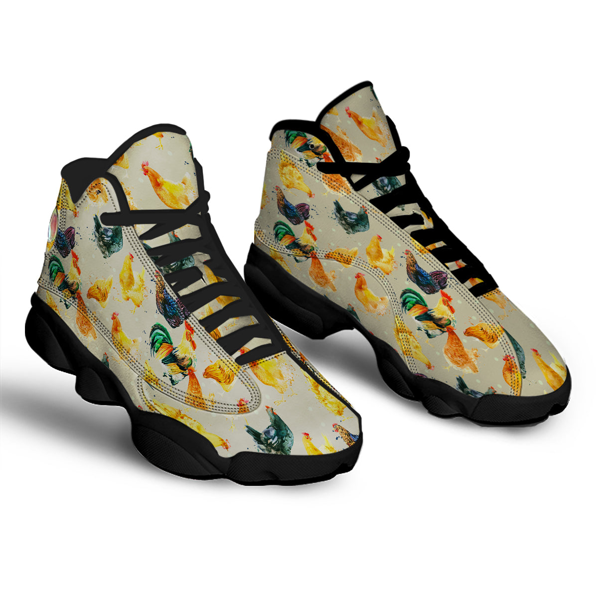 Rooster Watercolor Print Pattern Black Basketball Shoes-grizzshop