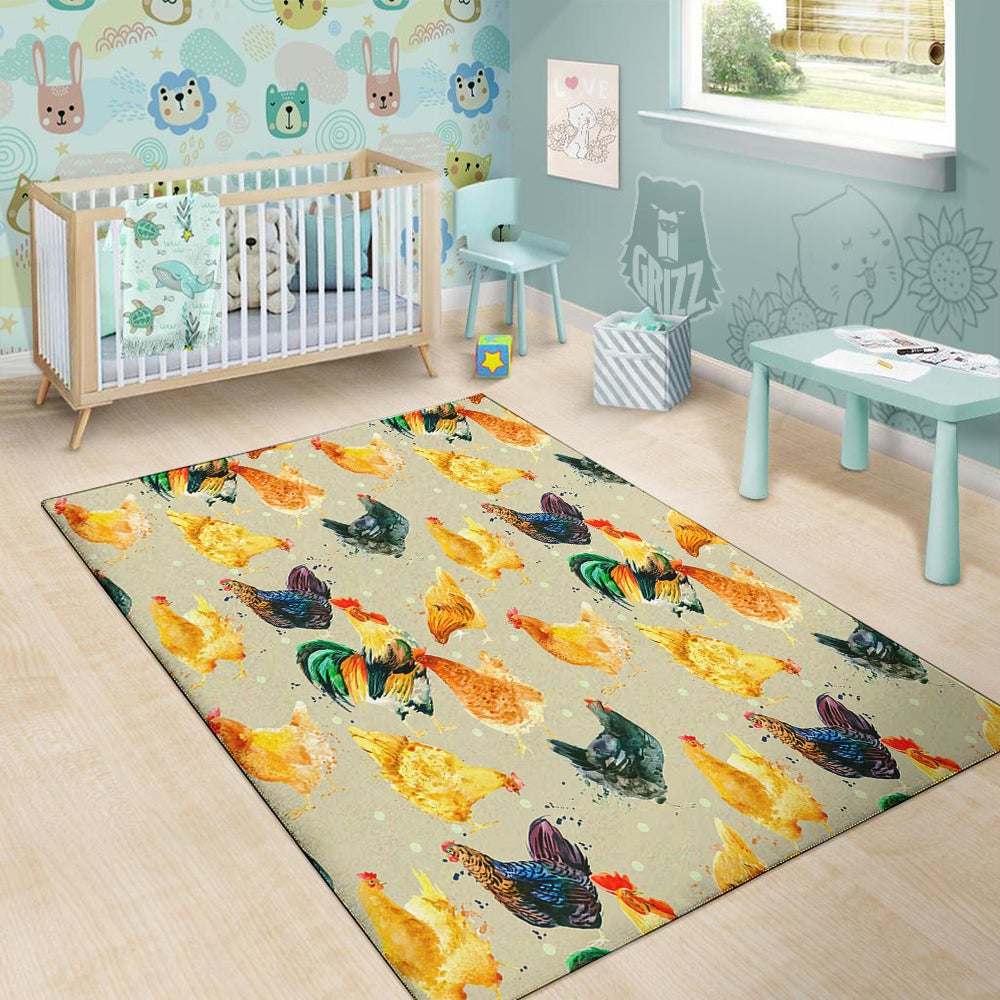 Rooster Watercolor Print Pattern Floor Mat-grizzshop