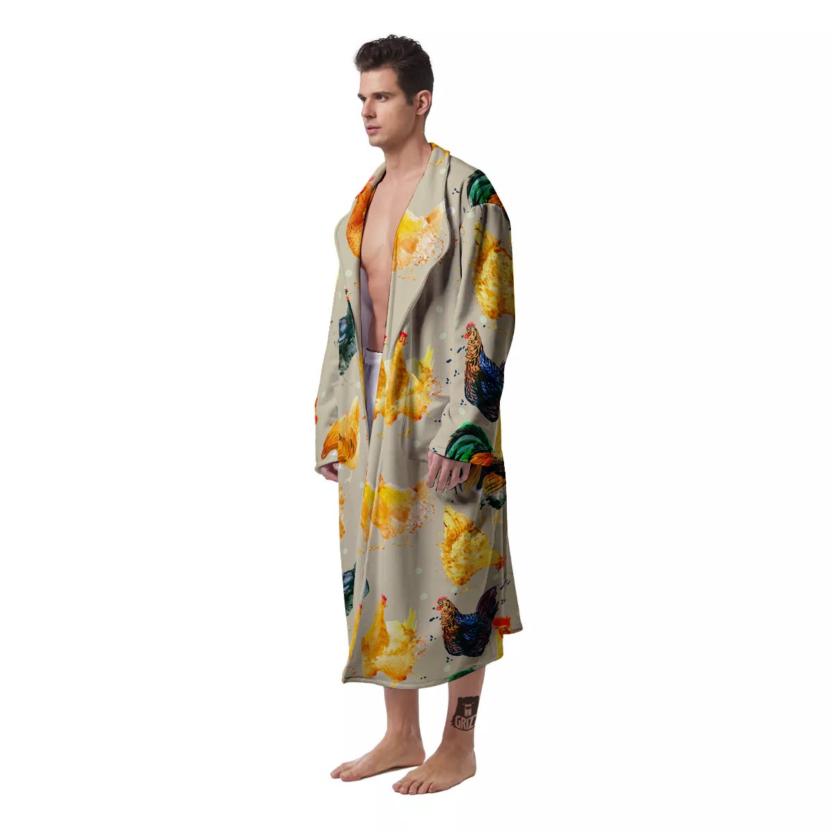 Rooster Watercolor Print Pattern Men's Robe-grizzshop